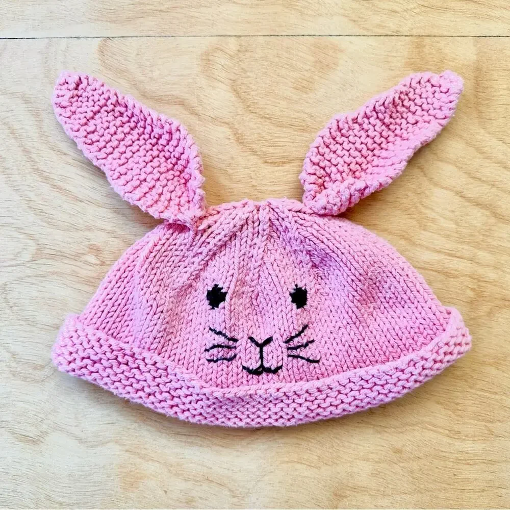 Handmade Pink Bunny Ear Baby Knit Hat | Easter Photo Prop